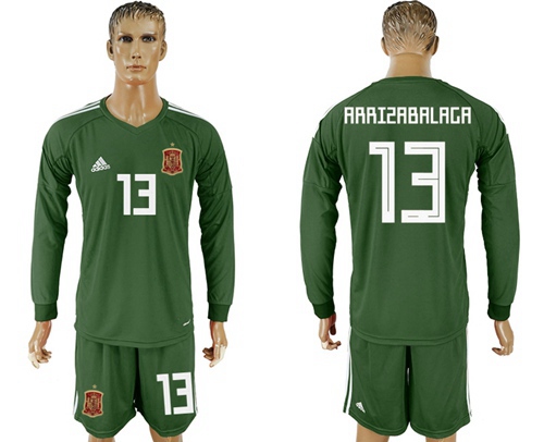 Spain #13 Arrizabalaga Army Green Long Sleeves Goalkeeper Soccer Country Jersey